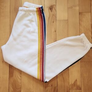Aviator Nation White Track Pants with Rainbow Stripes